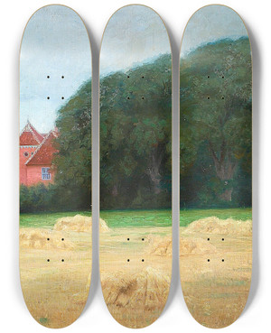Triptych art skateboard deck of Agnes Slottmller View Of The Manor Lgismose by Agnes Slott-Mller (1862-1937)