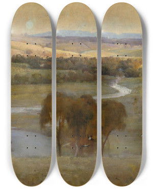 Triptych art skateboard deck of Arthur Streeton Still Glides The Stream And Shall For Ever Glide by Arthur Streeton (1867-1943)