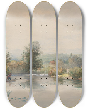 Triptych art skateboard deck of Jonathan Needham Punt On A River by Jonathan Needham