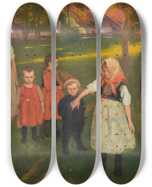 Triptych art skateboard deck of Wodzimierz Tetmajer The Artists Family by Wlodzimierz Tetmajer (1861-1923)
