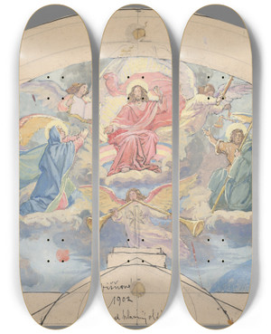 Triptych art skateboard deck of Jozef Hanula The Last Judgement by Jozef Hanula (1863-1944)
