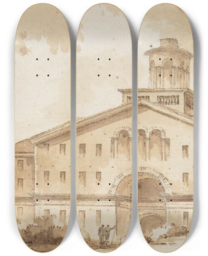 Triptych art skateboard deck of Misbach A Building by Misbach (1800)