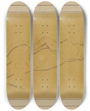 Triptych art skateboard deck of Antoinelouis Barye Tigre Mort by Antoine-Louis Barye (1796-1875)