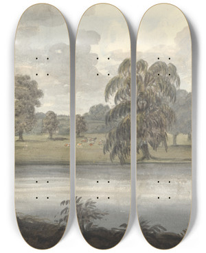 Triptych art skateboard deck of Anne Rushout Garden Landscape August 6 1827 by Anne Rushout (1767-1849)