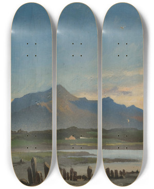 Triptych art skateboard deck of Stanisaw Von Chlebowski Oriental Landscape_2 by Stanislaw Chlebowski (1835-1884)