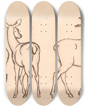 Triptych art skateboard deck of P C Skovgaard Kronhjorte Og To Hinde by P C Skovgaard (1817-1875)