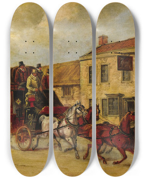 Triptych art skateboard deck of John Charles Maggs Stagecoach Scene_2 by John Charles Maggs (1819-1895)