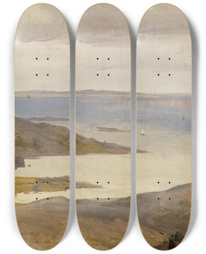 Triptych art skateboard deck of Andreas Achenbach Motif From Bohusln Sweden by Andreas Achenbach (1815-1910)