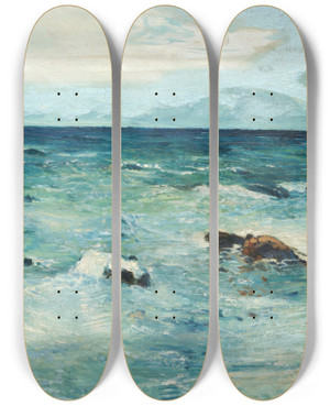 Triptych art skateboard deck of Rudolf Lw Coastal Landscape by Rudolf Low (1878-1948)