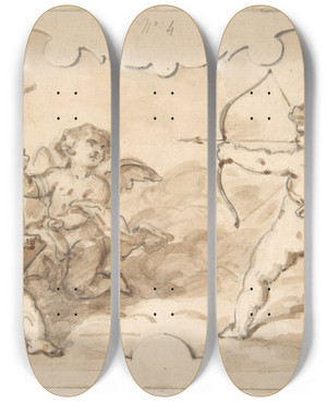 Triptych art skateboard deck of Julesedmondcharles Lachaise Design Of Putti At Play by Jules-Edmond-Charles Lachaise (1897)