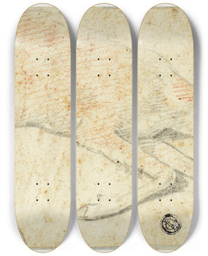 Triptych art skateboard deck of Federico Zuccaro Recumbent Deer by Federico Zuccaro (1542-1609)