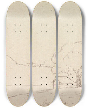 Triptych art skateboard deck of Henry Swinburne Landscape View With Palm Trees by Henry Swinburne (1743-1803)