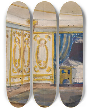 Triptych art skateboard deck of Vojtech Klimkovi The Interior Of The Aristocratic Residence_1 by Vojtech Klimkovic (1833-1885)
