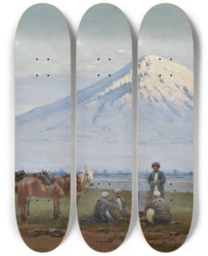 Triptych art skateboard deck of Richard Karlovich Zommer Mount Ararat by Richard Karlovich Zommer (1866-1939)