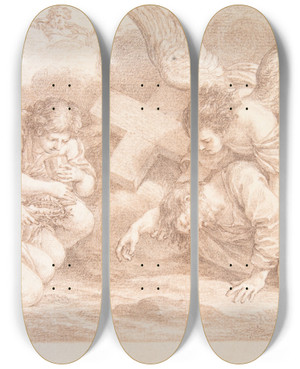 Triptych art skateboard deck of Charles Nicolas Cochin Ii Christ Falling Under The Cross by Charles Nicolas Cochin Ii (1715-1790)