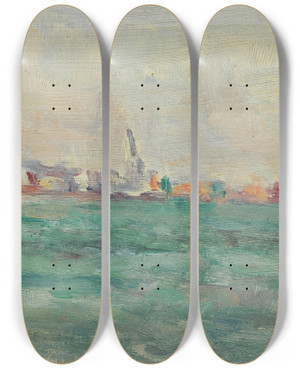 Triptych art skateboard deck of Maximilien Luce Vue De Param by Maximilien Luce (1858-1941)