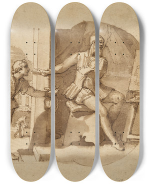 Triptych art skateboard deck of Federico Zuccaro Episode Af Taddeo Zuccaros Liv by Federico Zuccaro (1542-1609)