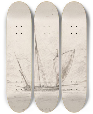 Triptych art skateboard deck of Charles Golding Constable Shipping Scene by Charles Golding Constable