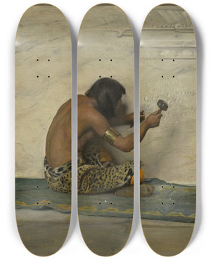 Triptych art skateboard deck of George De Forest Brush An Aztec Sculptor by George De Forest Brush (1855-1941)