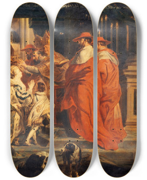 Triptych art skateboard deck of Alexandre Marie Colin Le Couronnement De Marie De Mdicis Le 13 Mai 1610 by Alexandre Marie Colin (1798-1875)