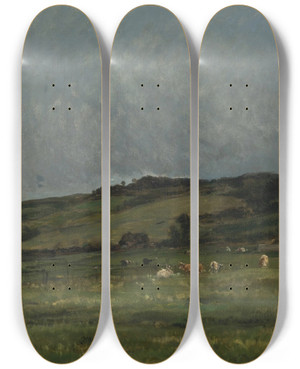 Triptych art skateboard deck of Charles Franois Daubigny Landscape With Cows by Charles Francois Daubigny (1817-1878)