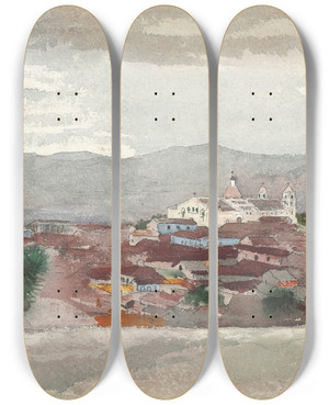 Triptych art skateboard deck of Winslow Homer View Of Santiago De Cuba by Winslow Homer (1836-1910)