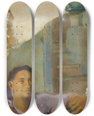 Triptych art skateboard deck of Alexandre Jacovleff Sidewalk Shop Capri by Alexandre Jacovleff (1887-1938)