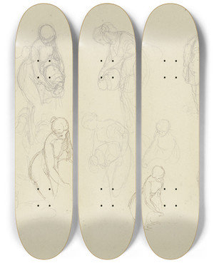 Triptych art skateboard deck of Gustav Heinrich Naecke Studienblatt Junge Frau Einen Krug Ausgieend by Gustav Heinrich Naecke (1786-1835)