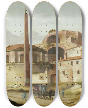 Triptych art skateboard deck of Pieter Jansz Saenredam Church Of Santa Maria Della Febbrerome by Pieter Jansz Saenredam (1597-1665)