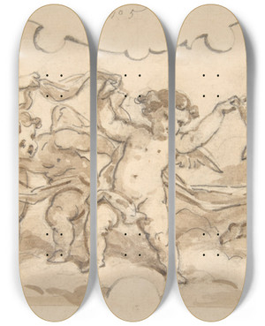 Triptych art skateboard deck of Julesedmondcharles Lachaise Putti At Play_2 by Jules-Edmond-Charles Lachaise (1897)