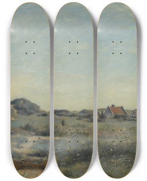 Triptych art skateboard deck of Jeanbaptistecamille Corot Dunkerque Une Pcheuse De Crevettes_1 by Jean-Baptiste-Camille Corot (1796-1875)