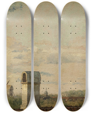 Triptych art skateboard deck of Christen Kbke View From A Window In Toldbodvej Looking Towards The Citadel In Copenhagen by Christen Kobke (1810-1848)