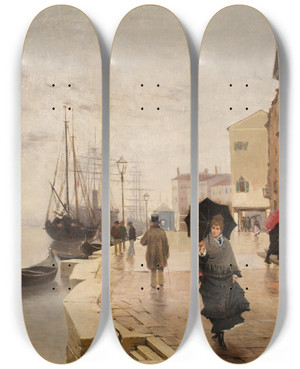 Triptych art skateboard deck of Franz Leo Ruben Motiv Aus Venedig by Franz Leo Ruben (1842-1920)