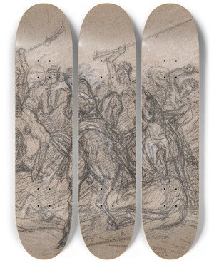 Triptych art skateboard deck of Eugne Fromentin Arab Skirmish by Eugene Fromentin (1820-1876)