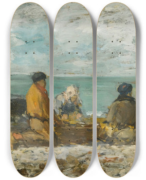 Triptych art skateboard deck of Eugne Boudin Berck La Plage by Eugene Boudin (1824-1898)