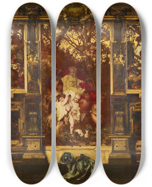 Triptych art skateboard deck of Hans Makart Moderne Amoretten by Hans Makart (1840-1884)