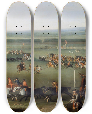 Triptych art skateboard deck of Circle Of John Wootton Racing Scene At Newmarket by Circle Of John Wootton (1686-1765)