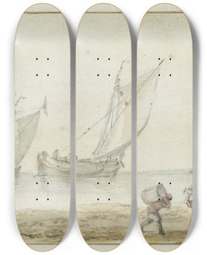 Triptych art skateboard deck of Allaert Van Everdingen Stil Water by Allaert Van Everdingen (1621-1675)