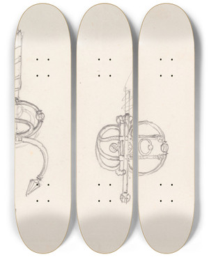 Triptych art skateboard deck of Nicaise De Keyser Three Swordhilts by Nicaise De Keyser (1813-1887)