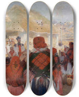 Triptych art skateboard deck of Wodzimierz Tetmajer Blessing Of Easter Food by Wlodzimierz Tetmajer (1861-1923)