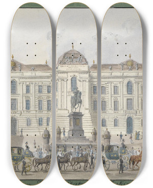 Triptych art skateboard deck of Balthasar Wigand Josephsplatz by Balthasar Wigand (1771-1846)