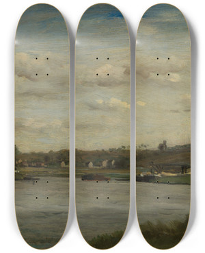 Triptych art skateboard deck of Charles Franois Daubigny Landscape On A River by Charles Francois Daubigny (1817-1878)