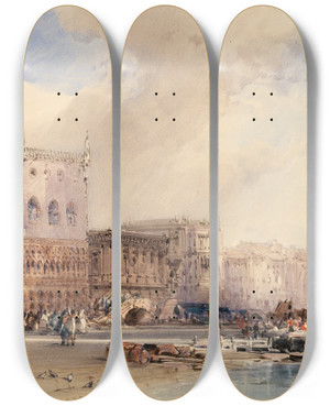 Triptych art skateboard deck of William Callow The Doges Palace Venice by William Callow (1812-1908)