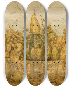 Triptych art skateboard deck of Tadeusz Makowski Basket With Fruit by Tadeusz Makowski (1882-1932)