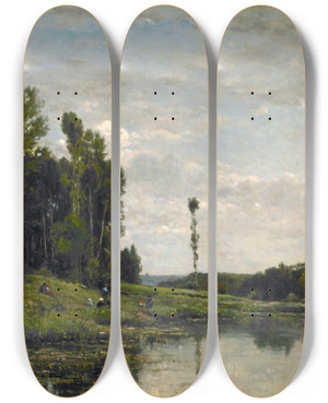 Triptych art skateboard deck of Charles Franois Daubigny Banks Of The Oise At Auvers by Charles Francois Daubigny (1817-1878) Triptych art skateboard deck of Charles Franois Daubigny Banks Of The Oise At Auvers by Charles Francois Daubigny (1817-1878)