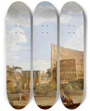 Triptych art skateboard deck of Giovanni Paolo Panini View Of The Colosseum by Giovanni Paolo Panini (1691-1765)