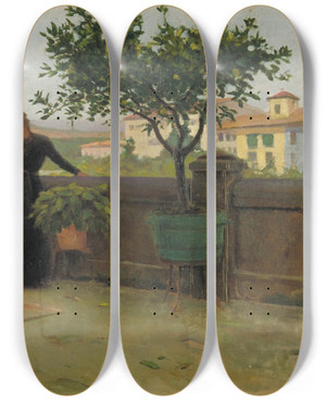 Triptych art skateboard deck of Joaquim Vayreda Terrace by Joaquim Vayreda (1843-1894)