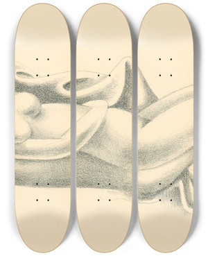Triptych art skateboard deck of Mikul Galanda Lovers_7 by Mikulas Galanda (1895-1938)