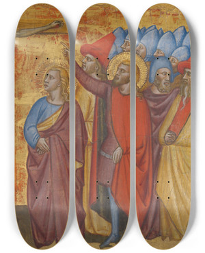 Triptych art skateboard deck of Francesco Da Volterra Thecrucifixion by Francesco Da Volterra (1535-1594)