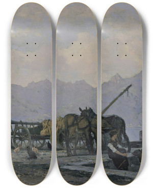 Triptych art skateboard deck of Franois Bocion View Of Lake Geneva by Francois Bocion (1828-1890)